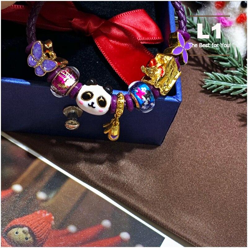 Panda Charm Bracelet with Purple Stones