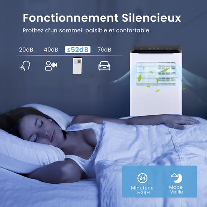 RELAX4LIFE Climatiseur Mobile 9000 BTU, 5 EN 1 Froid/Vent/Déshumi/Chauffage/Sommeil, 16-32℃, Climatiseur Mobile avec Evacuation, Clim Chambre Silencieux 9000 BTU, 20 ㎡, WIFI, Kit de Fenêtre