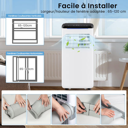 RELAX4LIFE Climatiseur Mobile 9000 BTU, 5 EN 1 Froid/Vent/Déshumi/Chauffage/Sommeil, 16-32℃, Climatiseur Mobile avec Evacuation, Clim Chambre Silencieux 9000 BTU, 20 ㎡, WIFI, Kit de Fenêtre