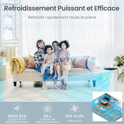 RELAX4LIFE Climatiseur Mobile 9000 BTU, 5 EN 1 Froid/Vent/Déshumi/Chauffage/Sommeil, 16-32℃, Climatiseur Mobile avec Evacuation, Clim Chambre Silencieux 9000 BTU, 20 ㎡, WIFI, Kit de Fenêtre