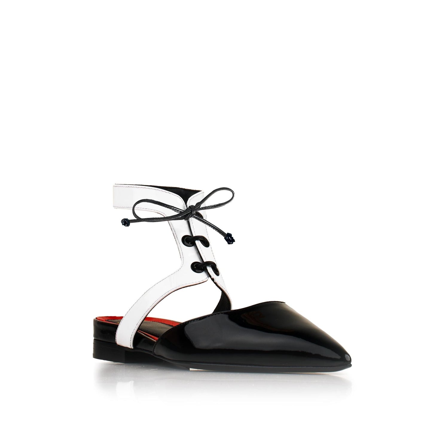 Gatsby Ballerine 30 Noir Blanc Cuir Vernis