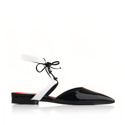 Gatsby Ballerine 30 Noir Blanc Cuir Vernis