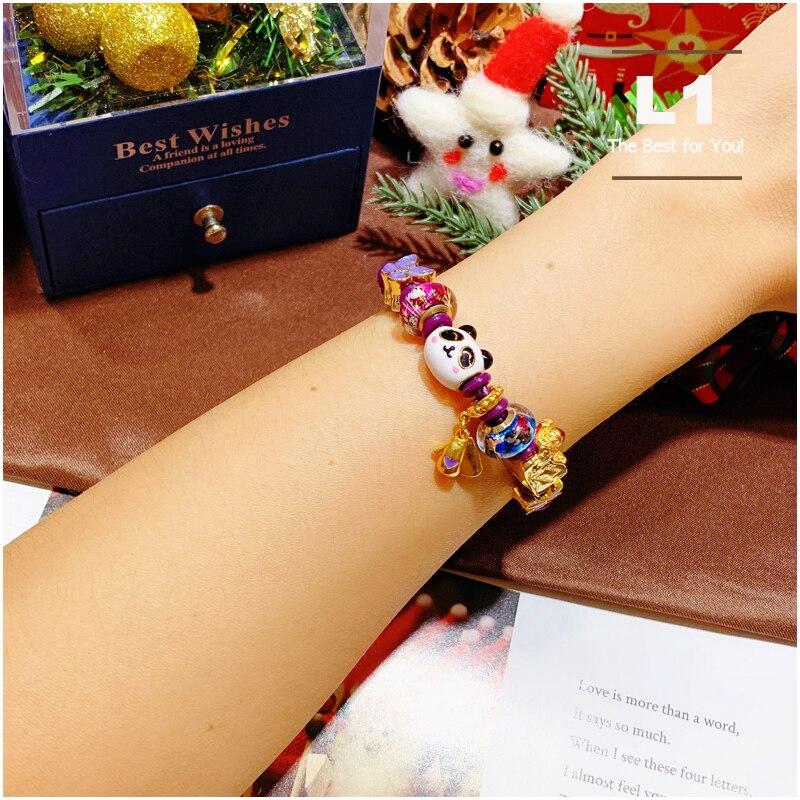 Panda Charm Bracelet with Purple Stones