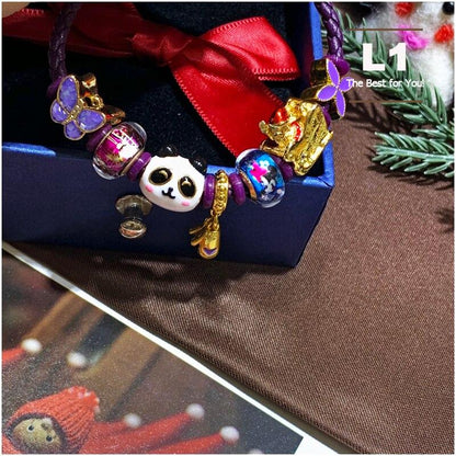 Panda Charm Bracelet with Purple Stones
