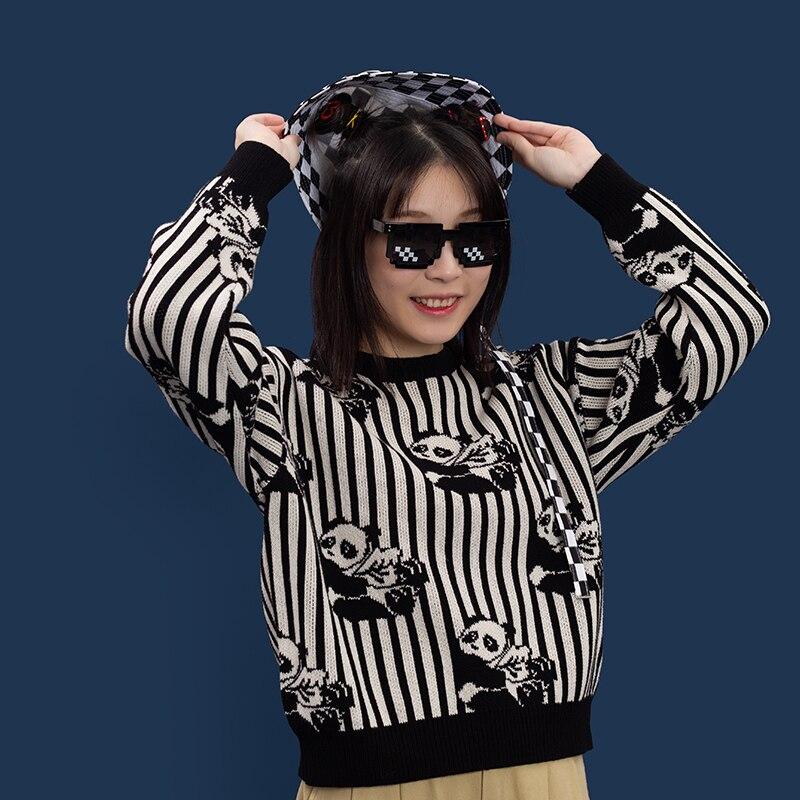 Panda Hoodie Striped Woman