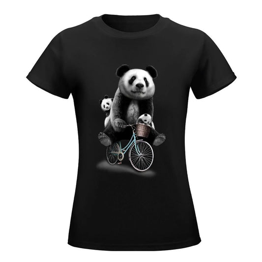 White T-Shirt Papa Panda Riding a Bike
