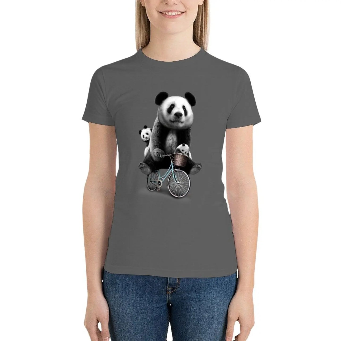 White T-Shirt Papa Panda Riding a Bike
