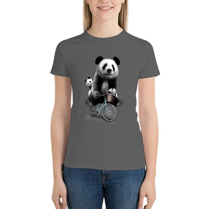 White T-Shirt Papa Panda Riding a Bike