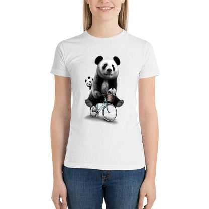 White T-Shirt Papa Panda Riding a Bike