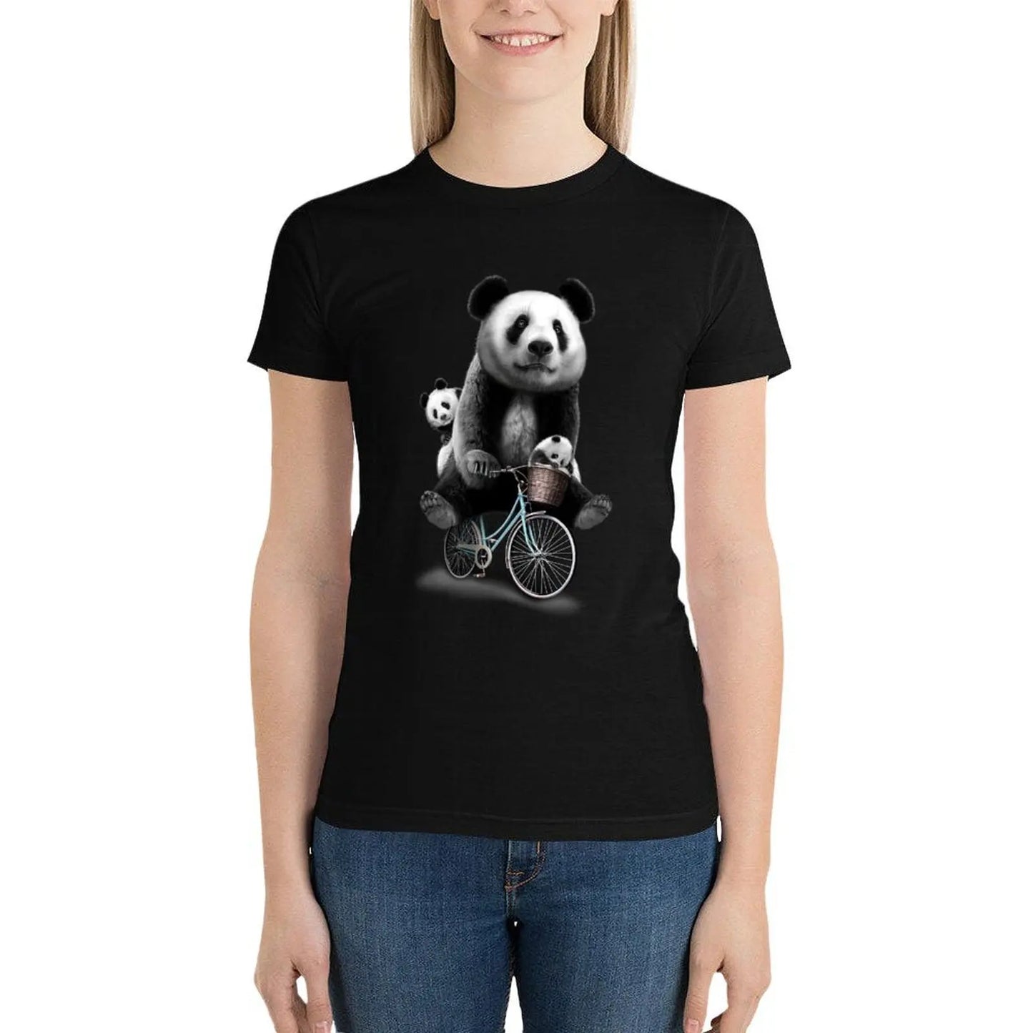 White T-Shirt Papa Panda Riding a Bike