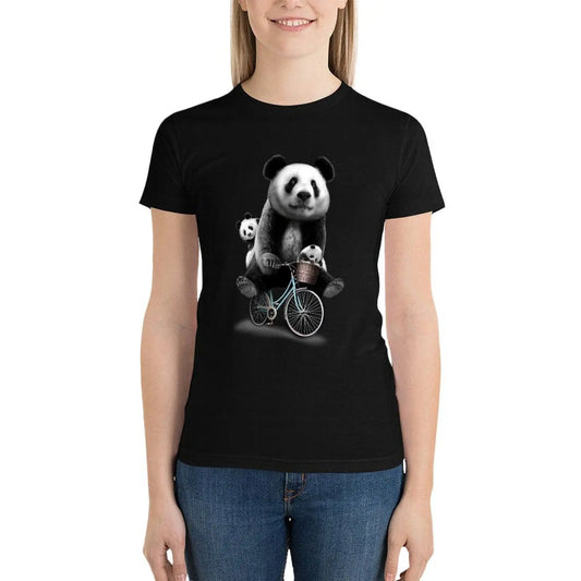 White T-Shirt Papa Panda Riding a Bike