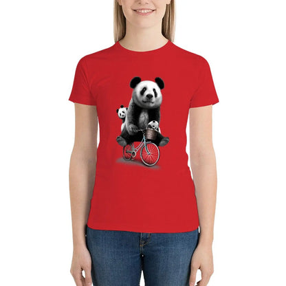 White T-Shirt Papa Panda Riding a Bike