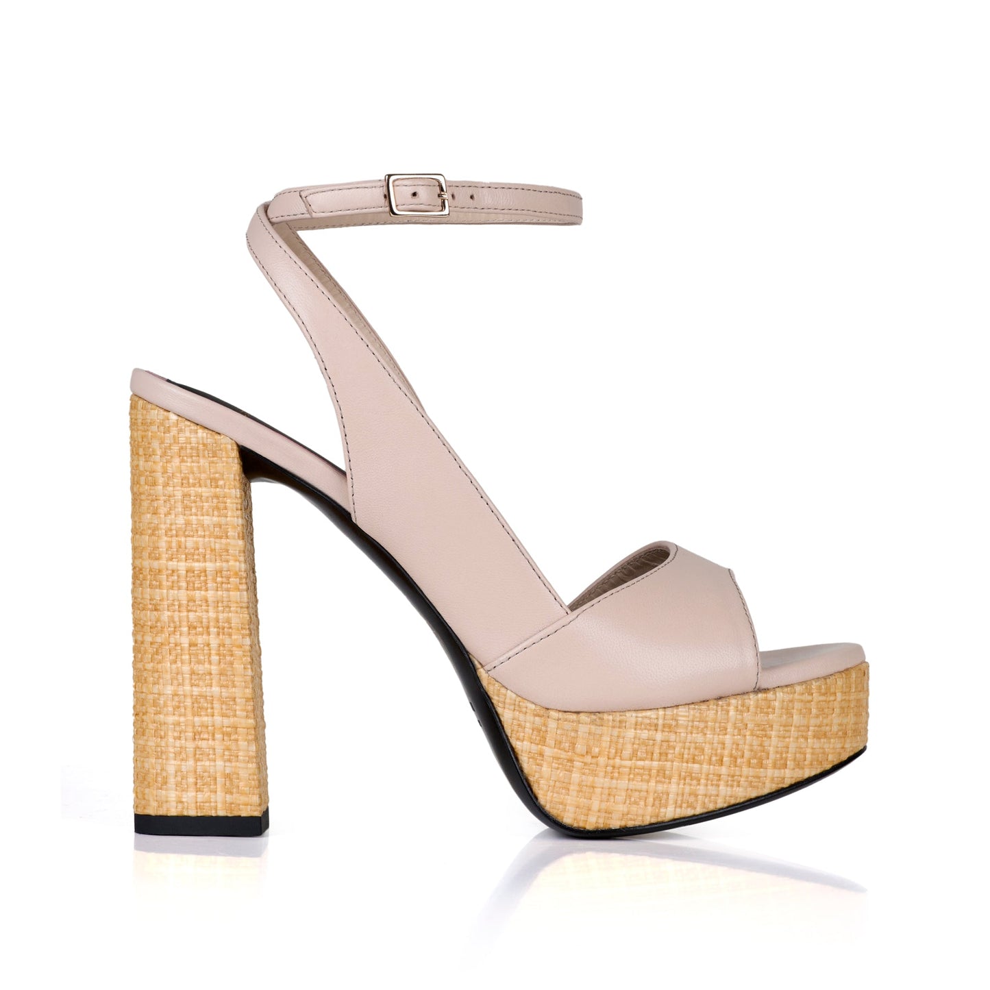 Flavien Plateforme 120 Nude Raphia et Cuir Mat