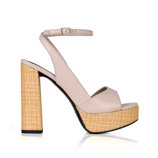 Flavien Plateforme 120 Nude Raphia et Cuir Mat