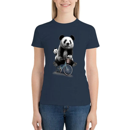 White T-Shirt Papa Panda Riding a Bike